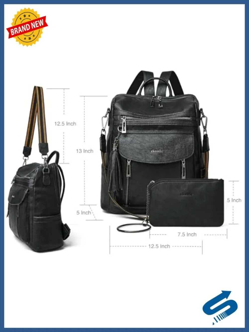 Faux Leather Backpack Purse Convertible Shoulder Bag with Wristlet Travel